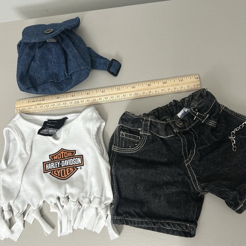 Build A Bear Workshop Harley Davidson Shirt Shorts Backpack Outfit Motorcycle - Picture 3 of 10